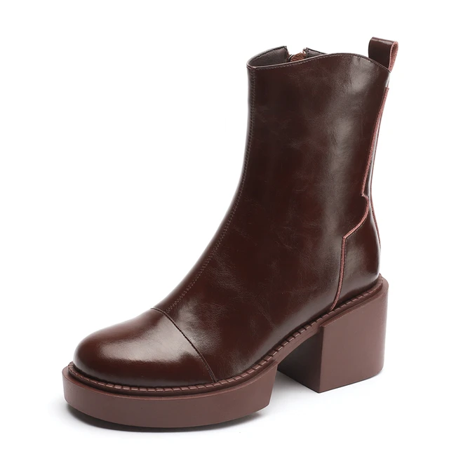 leather platform boots color wine size 5.5 for women