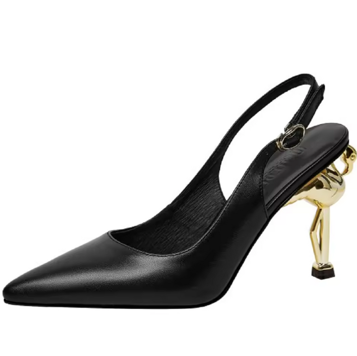 leather sandals color black size 6 for women