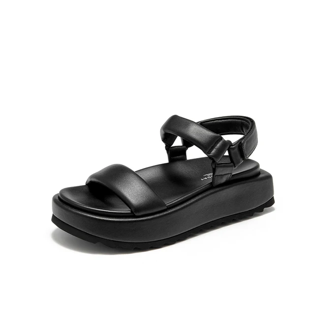 leather sandals color black size 6 for women