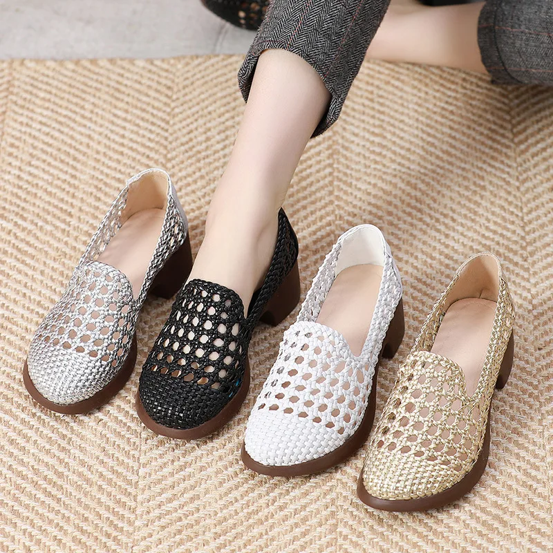 hollow loafer shoes color black size 8 for women 