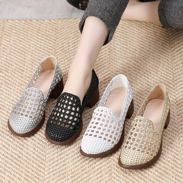 hollow loafer shoes color black size 8 for women 