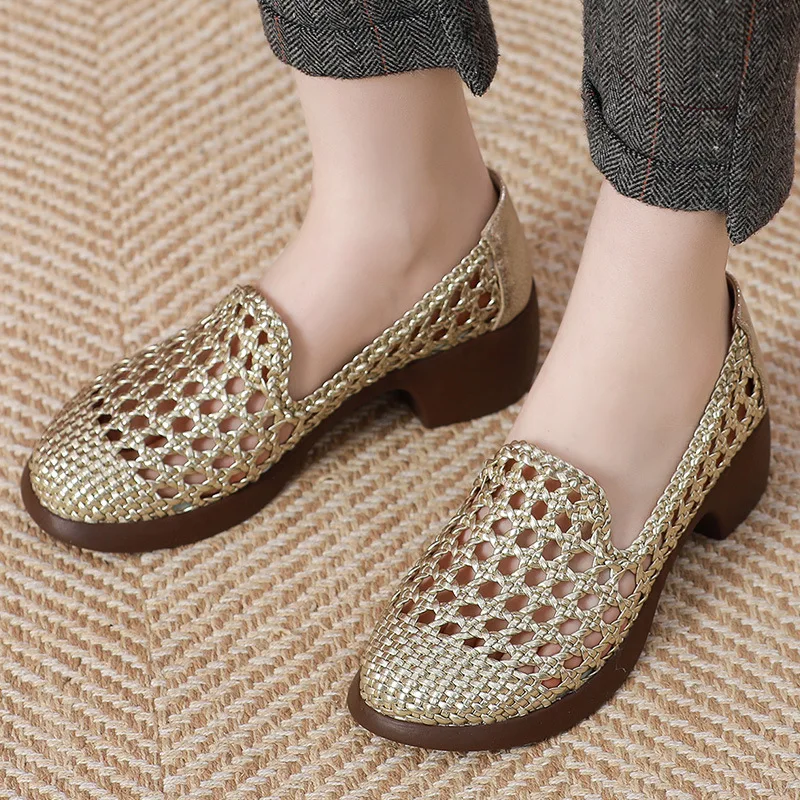 breathable loafer shoes color gold size 10 for women 