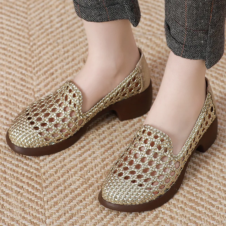 breathable loafer shoes color gold size 10 for women 