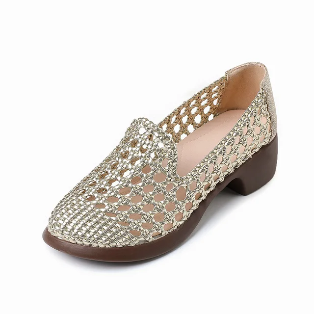 slip on loafer shoes color gold size 5.5 for women 