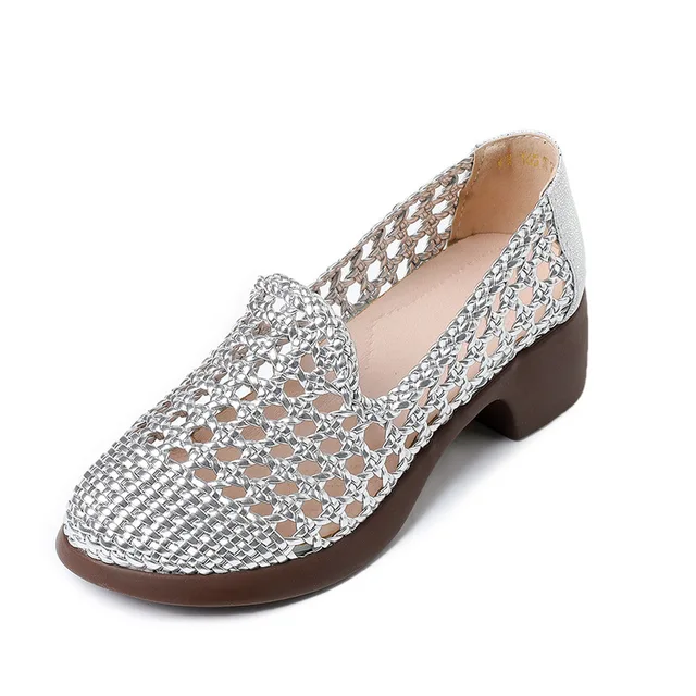 square heel loafer shoes color silver size 7 for women 