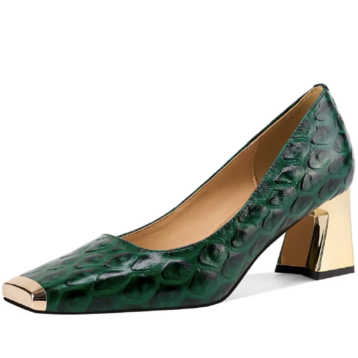 square toe pumps color green size 6 for women