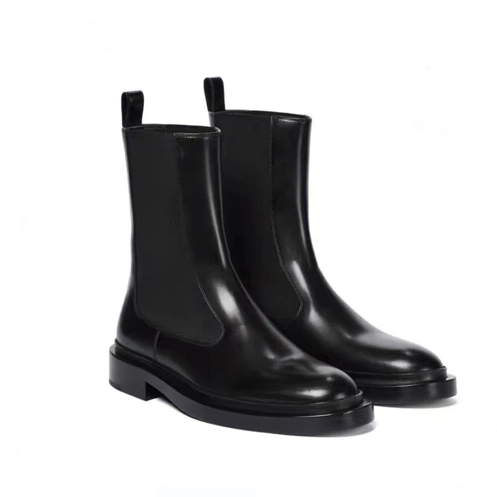 leather fall boots color black size 6 for women