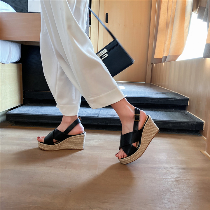 platform sandals color black size 7 for women