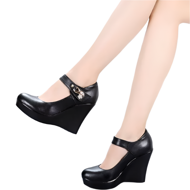 round toe wedges pumps color black size 5.5 for women 