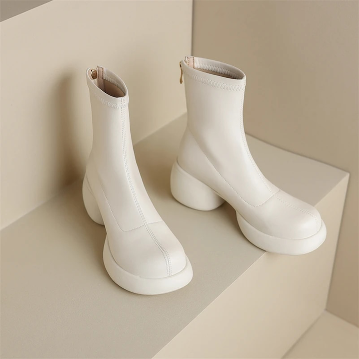 round heel boots color white size 9 for women