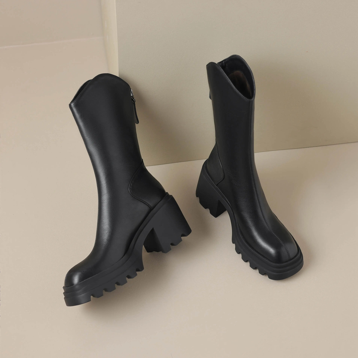 square heel boots color black size 8 for women
