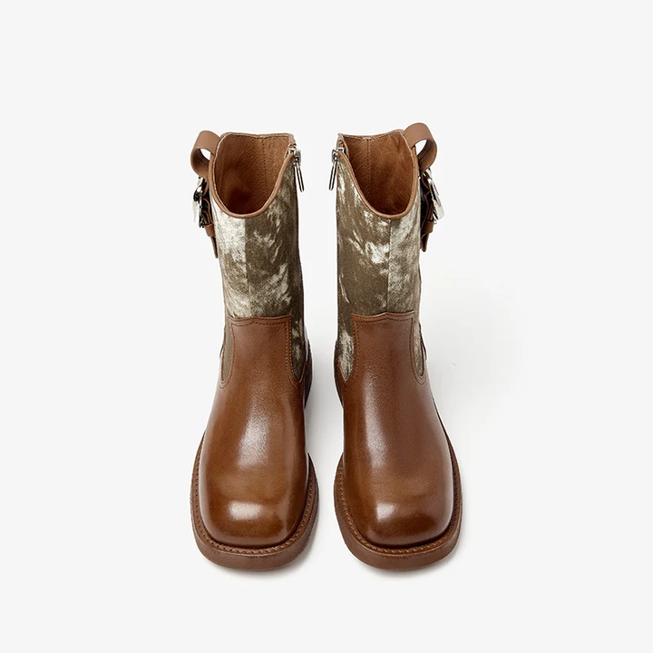autumn square toe boots color coffee size 6.5 for women