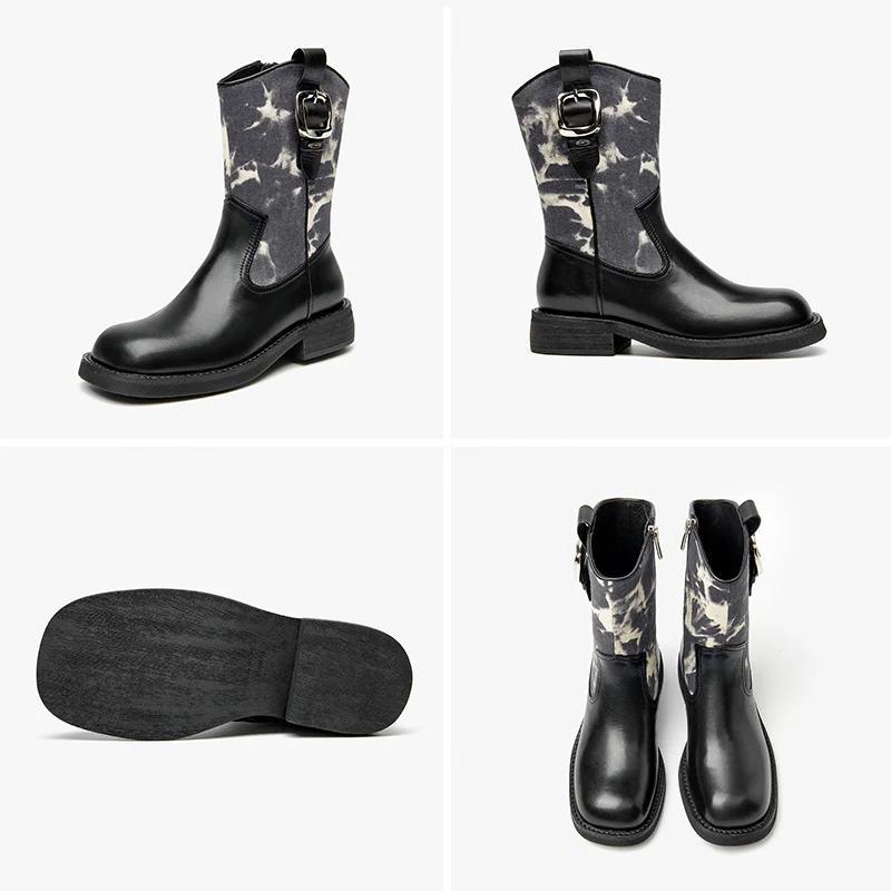 square heel boots color black size 7.5 for women