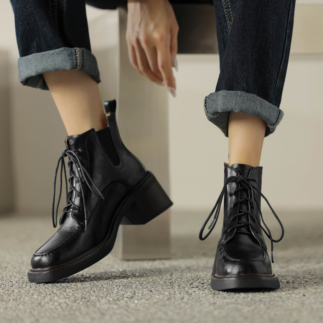 lace up boots color black size 6 for women