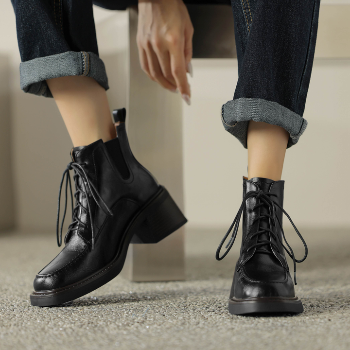 lace up boots color black size 6 for women