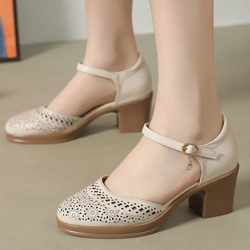 round toe sandals color beige size 8 for women
