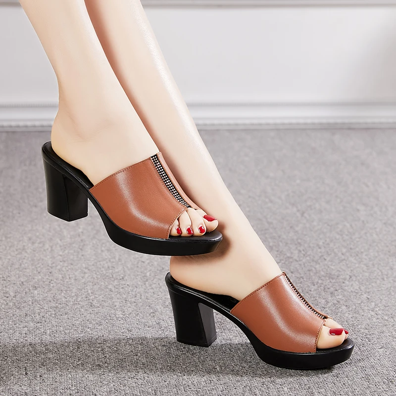 square heel sandals color brown size 7 for women