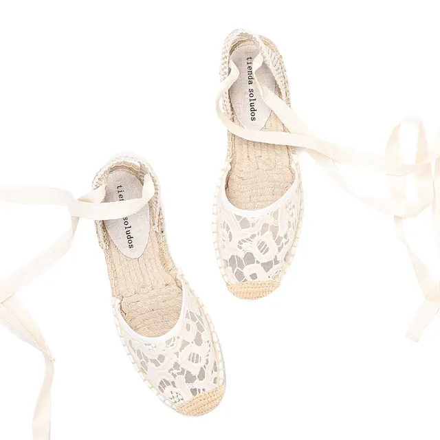 lace espadrilles color white size 8 for women