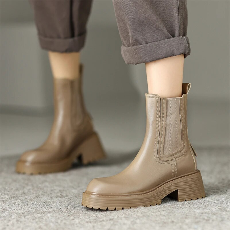 leather ankle chelsea boots color apricot size 5.5 for women
