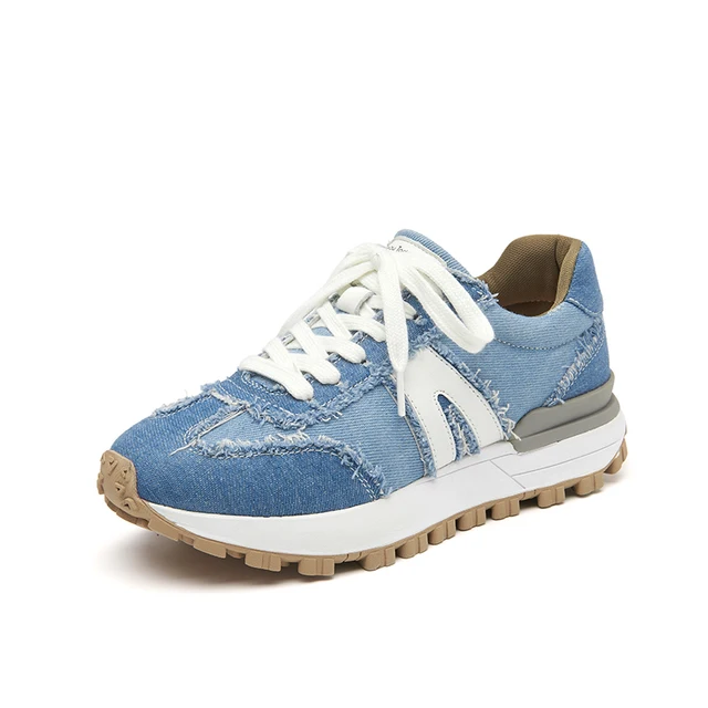 leather sneakers color blue size 5 for women