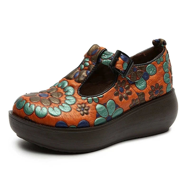 round toe platform shoes color brown size 5.5 for women