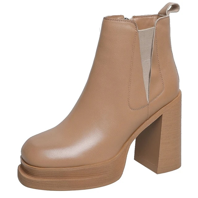 leather ankle boots color apricot size 5 for women