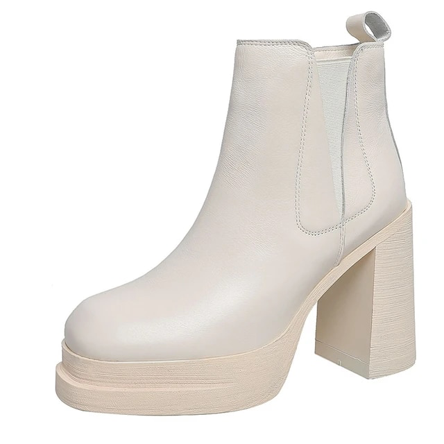leather winter boots color beige size 5.5 for women