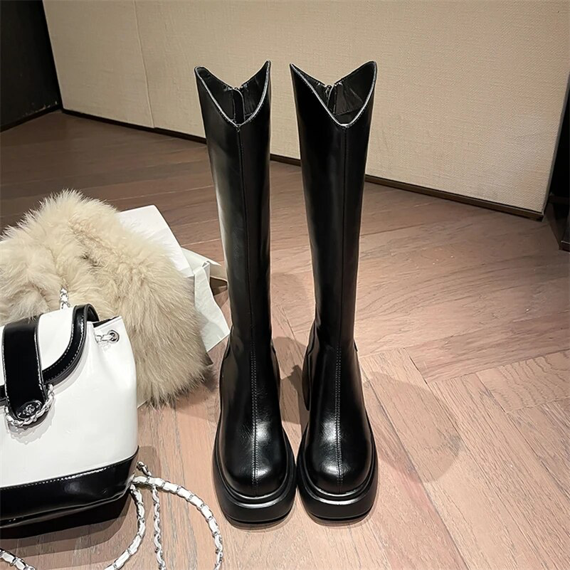 autumn platform boots color black size 5 for women
