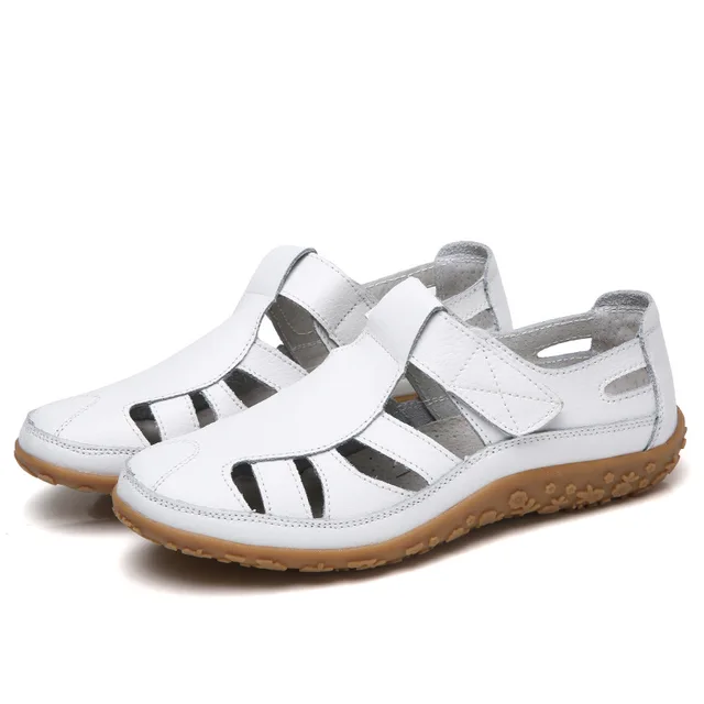 leather sandals color white size 5 for women