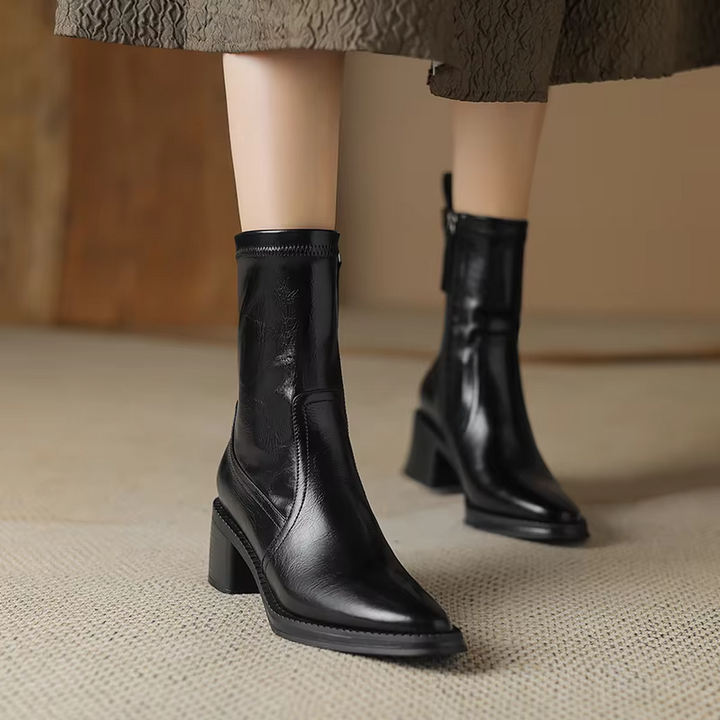 square heel boots color black size 7 for women