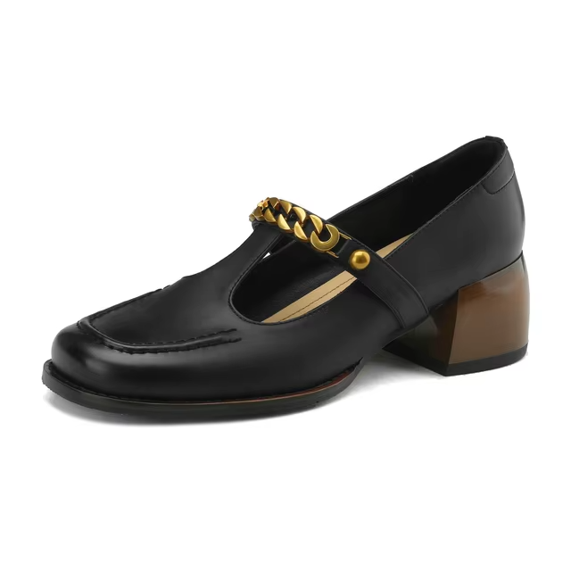 leather pumps color black size 5 for women