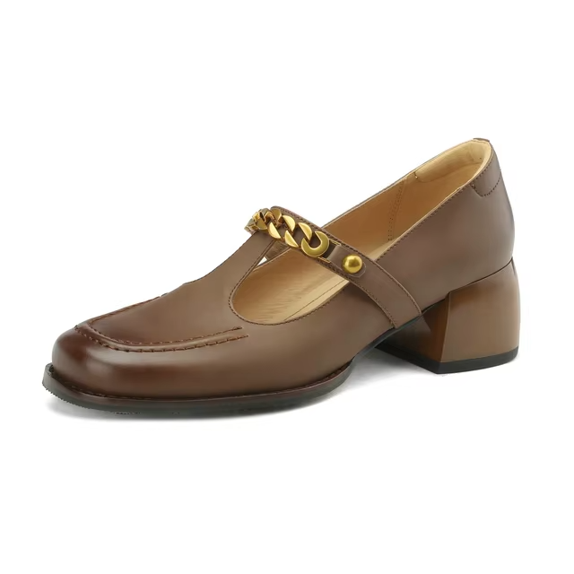 square heel pumps color brown size 5.5 for women