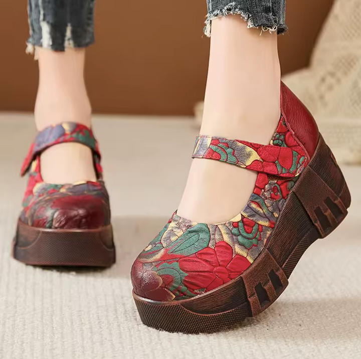 USS Shoes Elsa Women's Leather Platform Wedge Heel Pumps