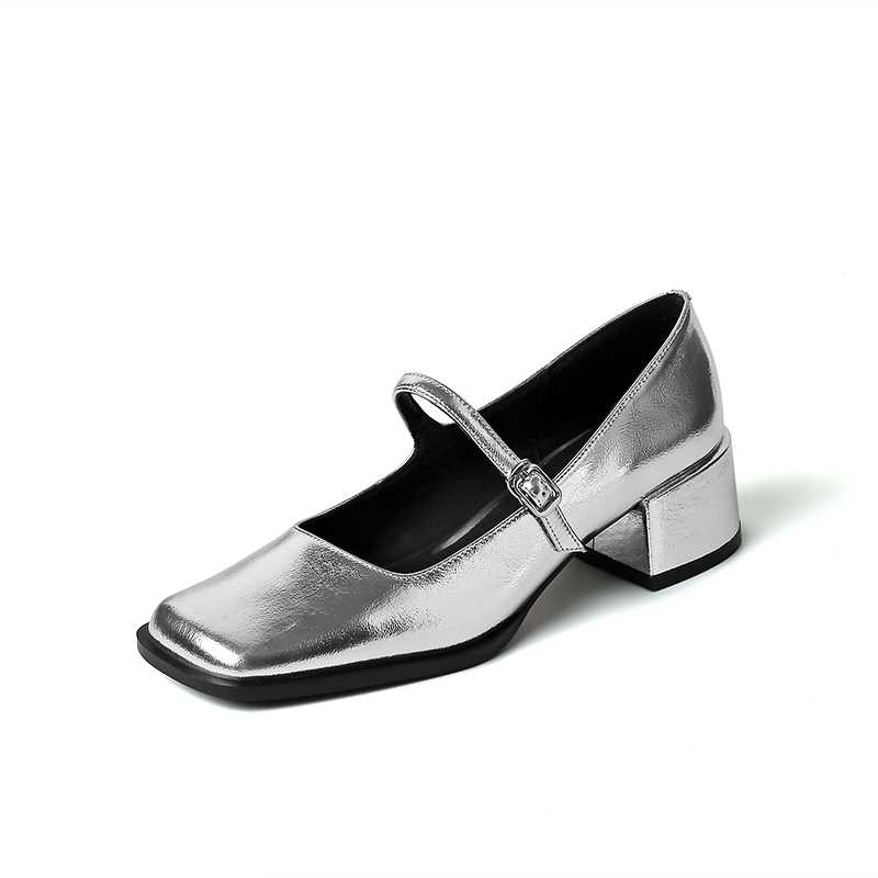buckle and strap pumps shoes color silver size 6 for women