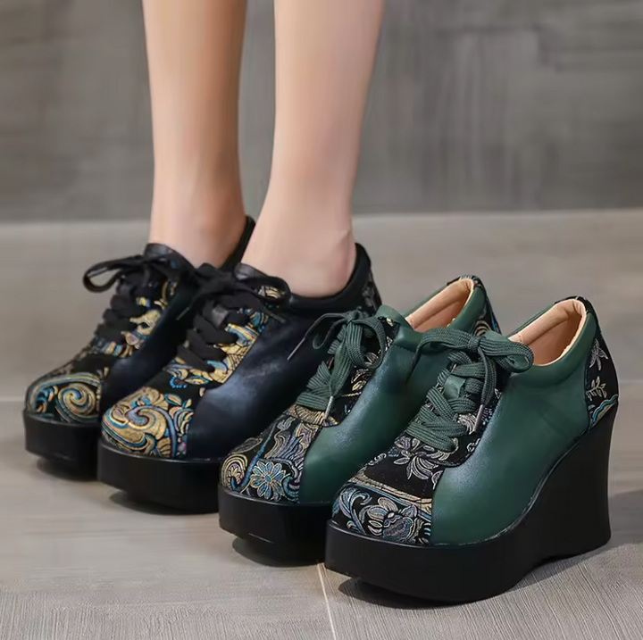 USS Shoes Elsy Women's Leather Wedge Platform Shoes