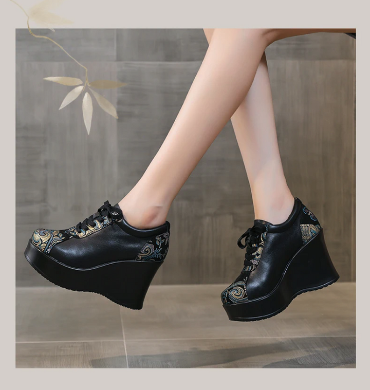 USS Shoes Elsy Women's Leather Wedge Platform Shoes