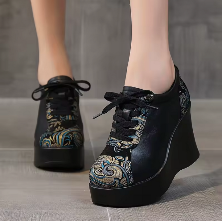 USS Shoes Elsy Women's Leather Wedge Platform Shoes