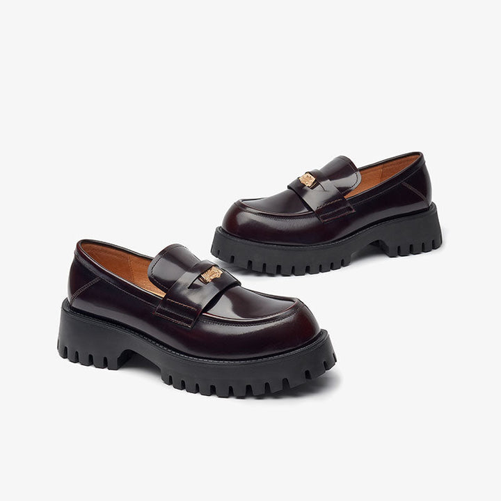 platform leather loafer shoes color wine size 6 for women