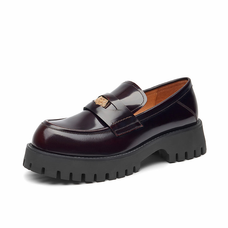 leather loafer shoes color wine size 5.5 for women