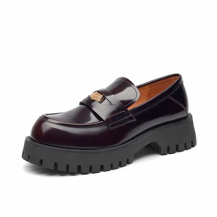 leather loafer shoes color wine size 5.5 for women
