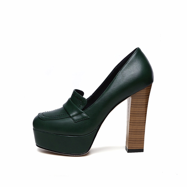 leather pumps shoes color green size 6 for women