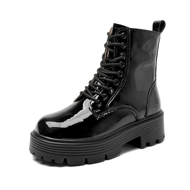 leather patent boots color black size 8 for women