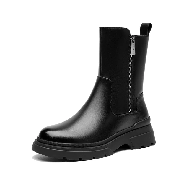ankle leather boots color black size 6 for women
