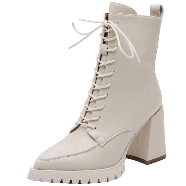 lace up boots color beige size 6.5 for women