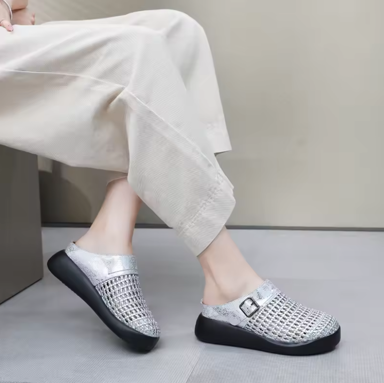 Outside mules color silver size 8 for women