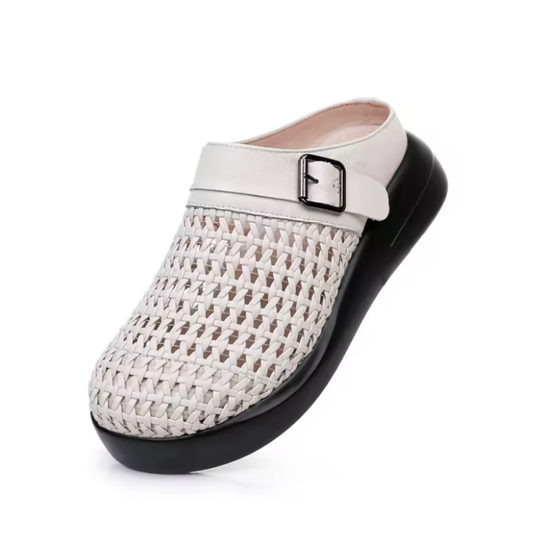leather mules color beige size 5 for women