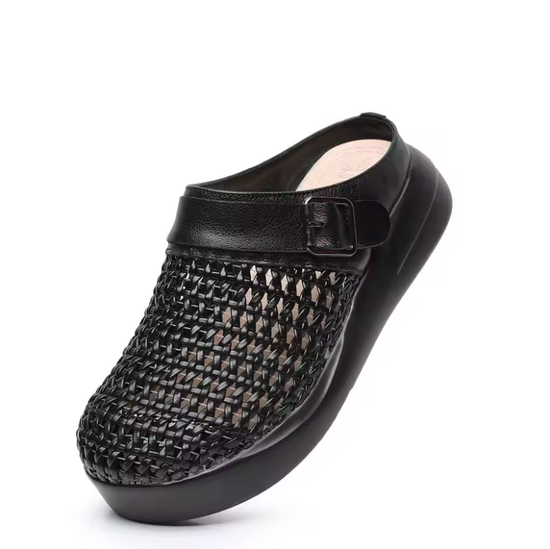 round toe mules color black size 5.5 for women
