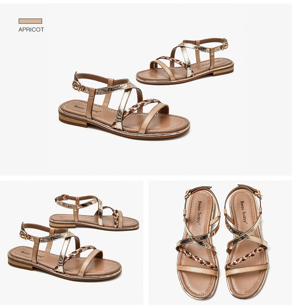 leather sandals color apricot size 6 for women