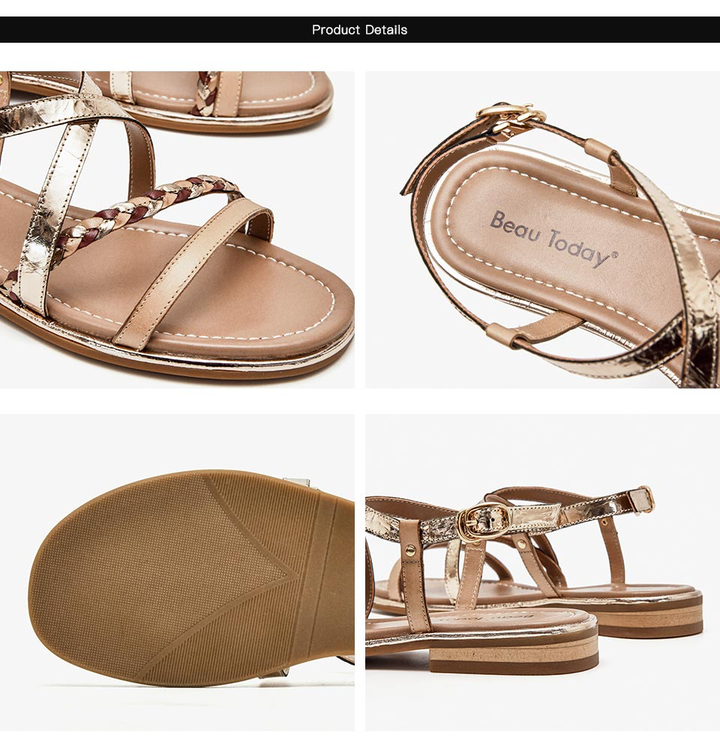  leather summer sandals color apricot size 6 for women