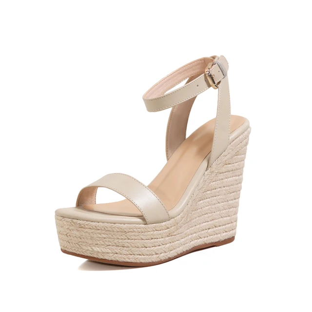sandals heel wedges color beige size 5 for women